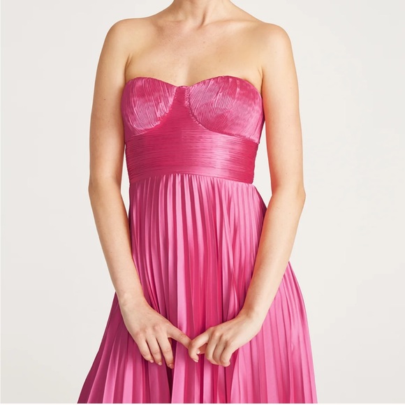 AMUR NWT Kin Pink Strapless Pleated Midi Valentine’s Prom Dress Size 12 - Picture 2 of 16